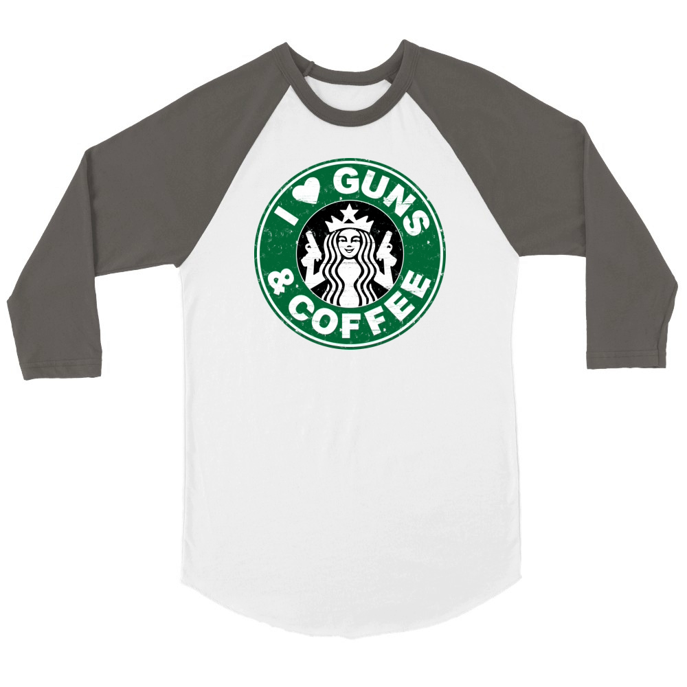 I Love Guns And Coffee Unisex ¾ sleeve Raglan T-shirt