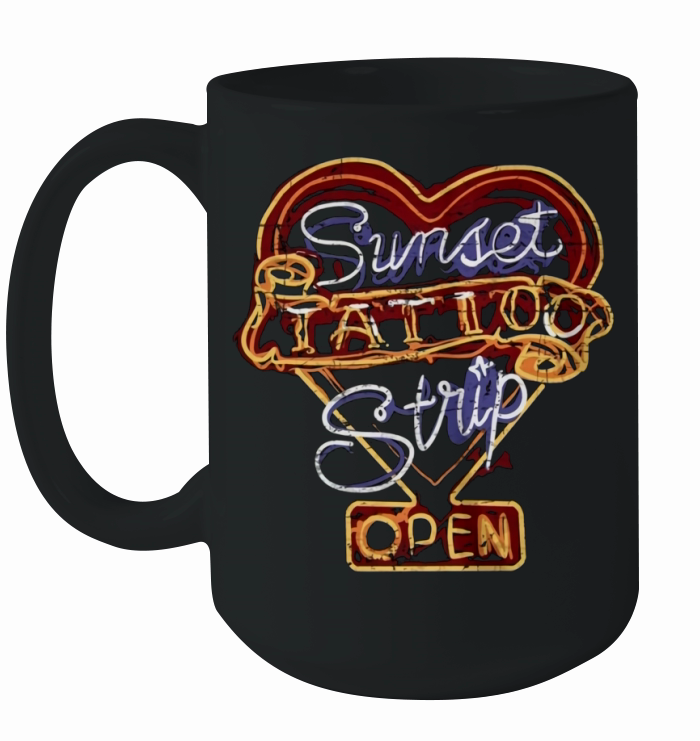 Sunset Tattoo Strip Cool Vintage Rock and Roll Sign Tshirt Ceramic Mug
