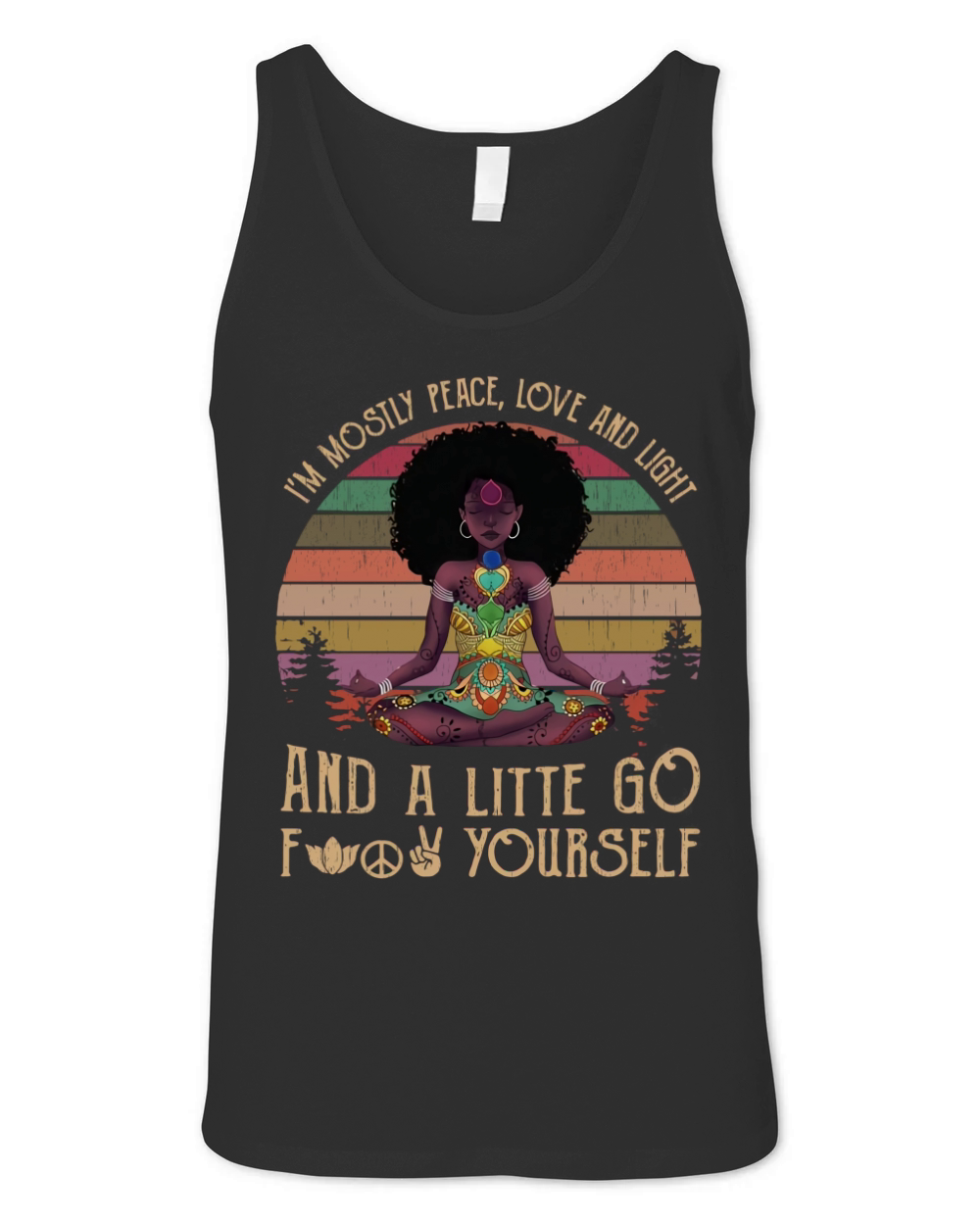 Vintage Black Queen Yoga I’m Mostly Peace Love And Light shirtn - Ladies Flowy Tank Unisex Jersey Tank