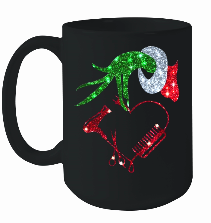 Grinch hand holding love hair stylist shirt  - Premium Fitted Ladies Tee Ceramic Mug