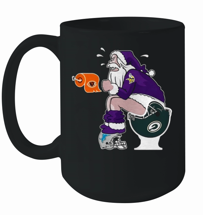 Merry Christmas Minnesota Vikings vs Detroit Lions Chicago Bears Green Bay Packers Santa claus shirt Ceramic Mug