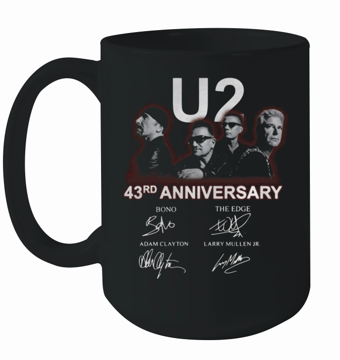U2 43rd anniversary signatures Bono The Edge Adam Clayton shirt Ceramic Mug