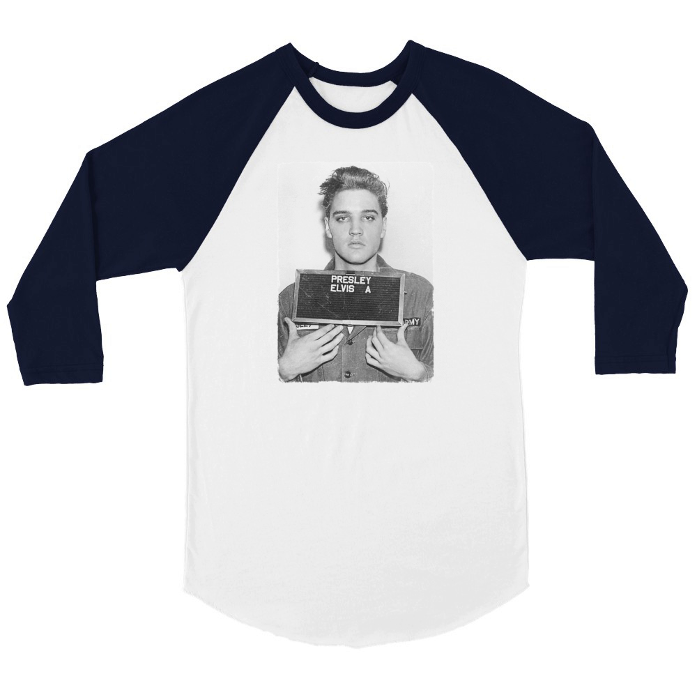Elvis Presley Army Mug Shot Unisex ¾ sleeve Raglan T-shirt