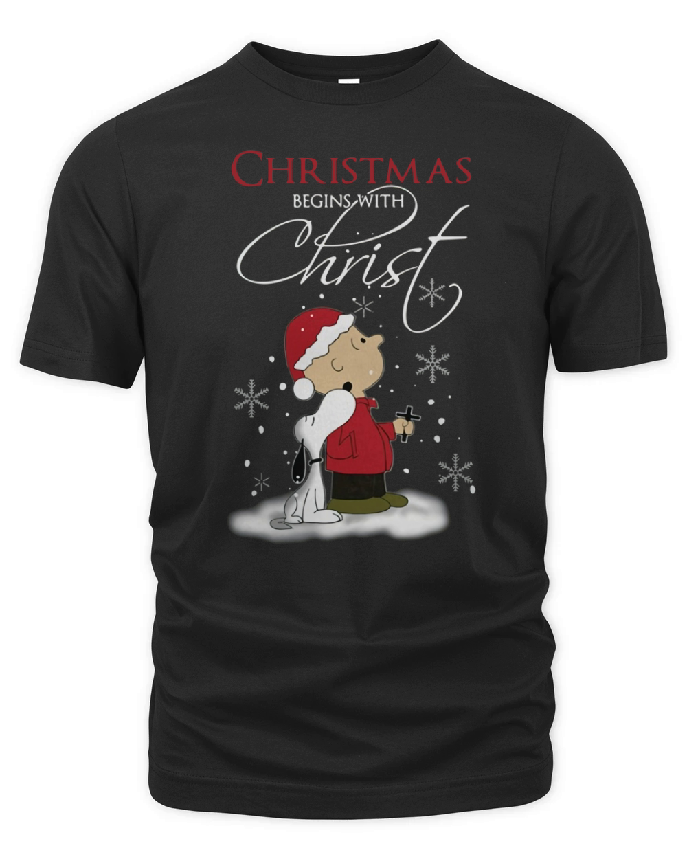 Snoopy and Charlie Christmas begins with Christ Organic Unisex T-shirt