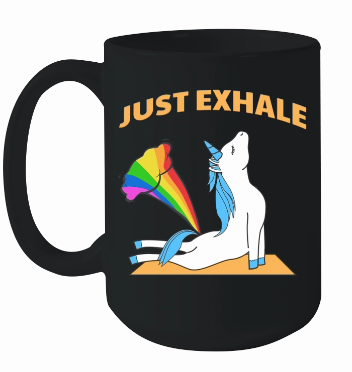 Funny Unicorn Yoga Farting Rainbow Just Exhale T Shirt Ceramic Mug