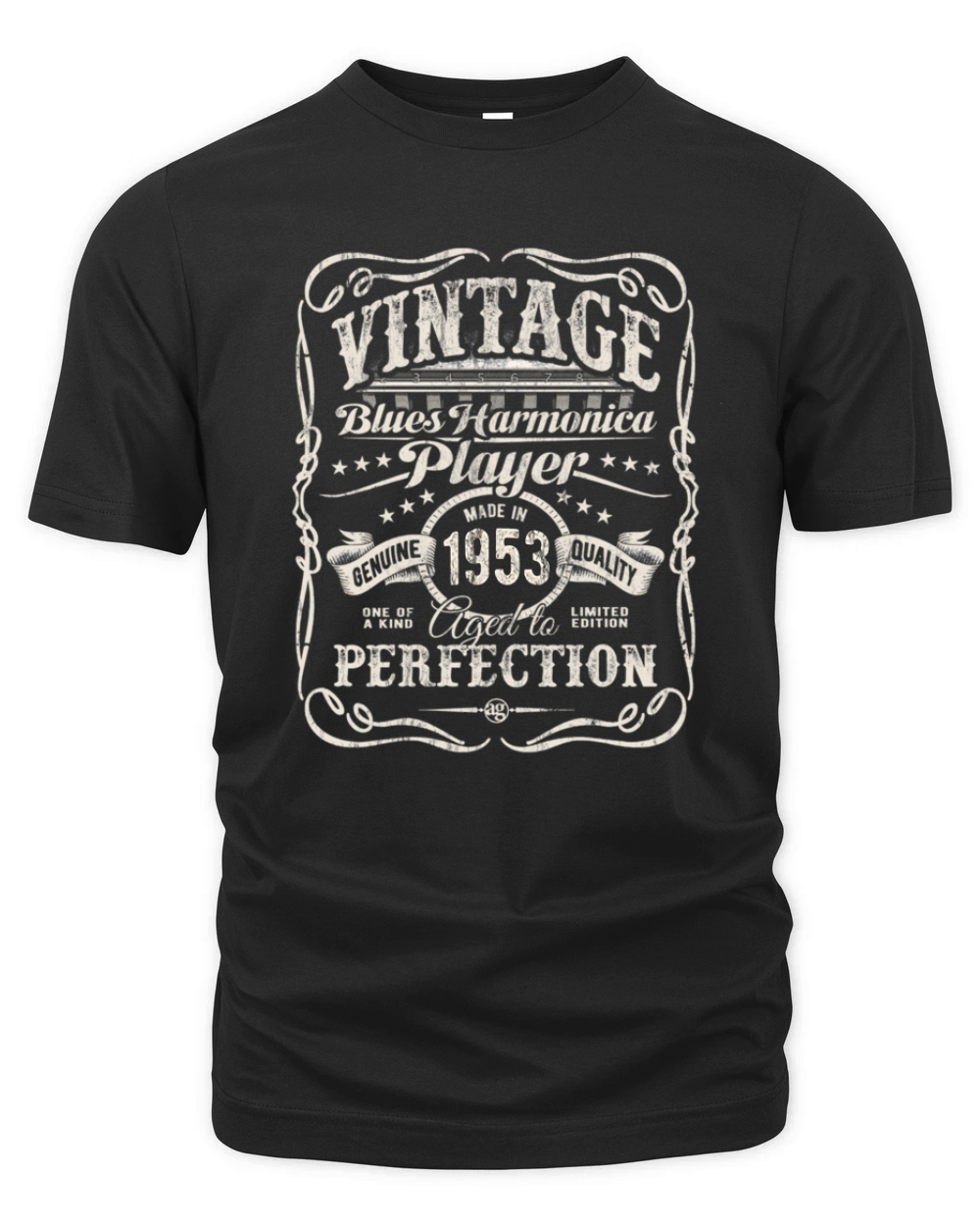 Vintage Blues Harmonica Player Made In 1953 Organic Unisex T-shirt