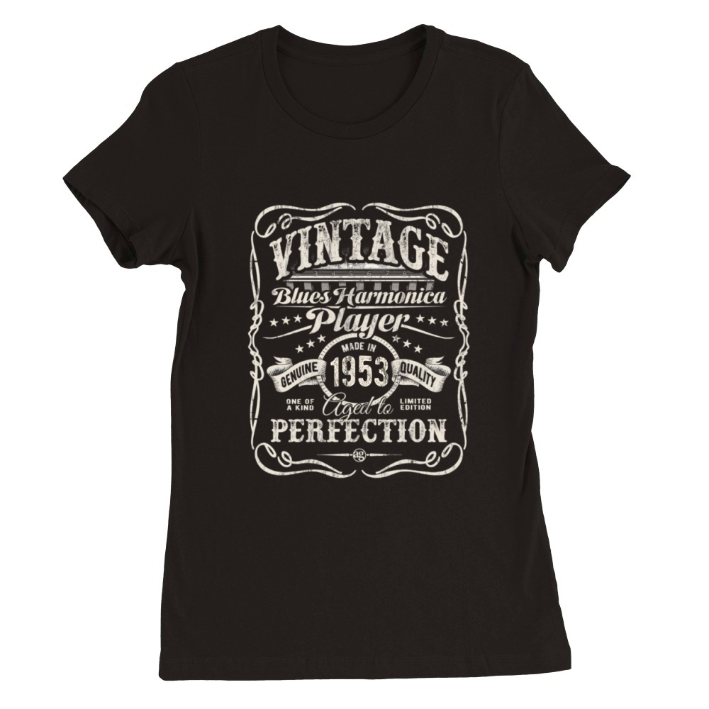 Vintage Blues Harmonica Player Made In 1953 Premium Womens Crewneck T-shirt