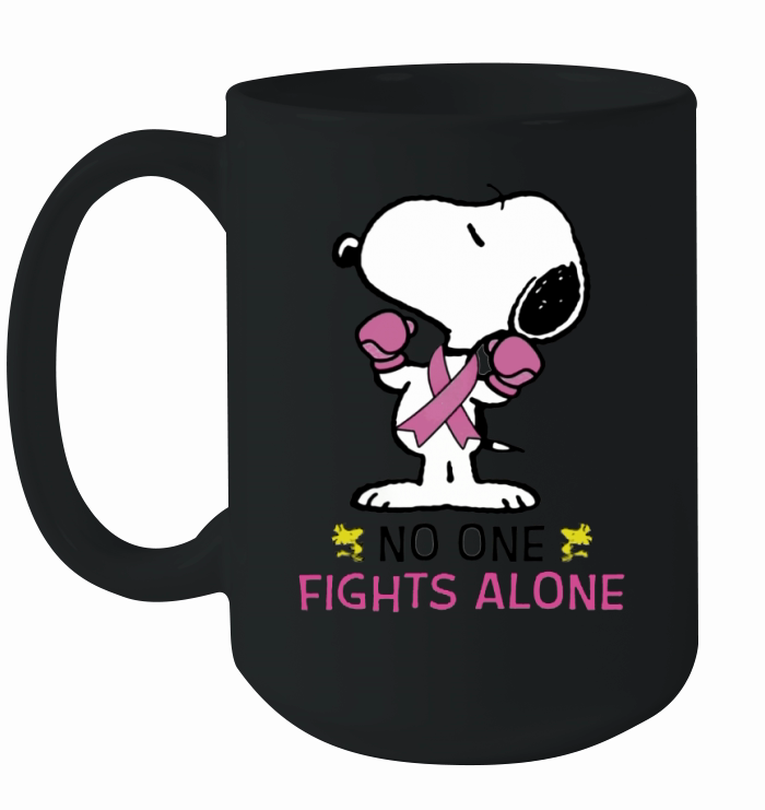 Snoopy no one fights alone Breast Cancer Awareness shirt Ceramic Mug