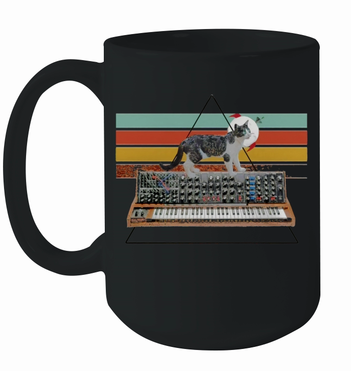 Synth Cat Cat on a synthesizer 70's cat in space helmet Ceramic Mug