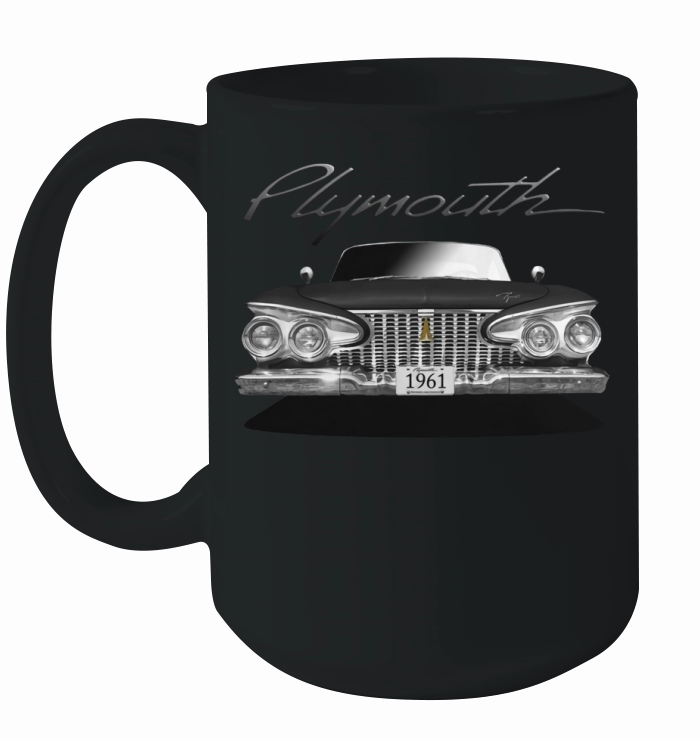 1961 Plymouth Fury Front Black White Ceramic Mug