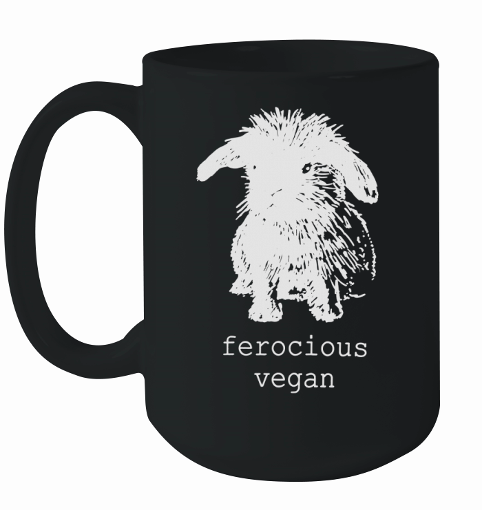 Original Ferocious Vegan bunny Tshirt  Womens Black pick your size  VeganPolice Ceramic Mug