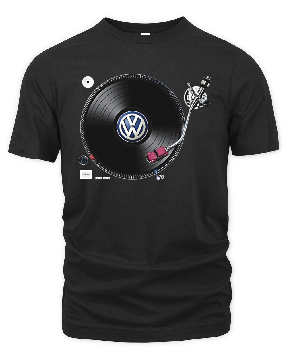 VW TUNING BEETLE VINYL DECK MUSIC MUSICAL GRAPHIC DESIGN DJ RETRO CAR LOGO Organic Unisex T-shirt