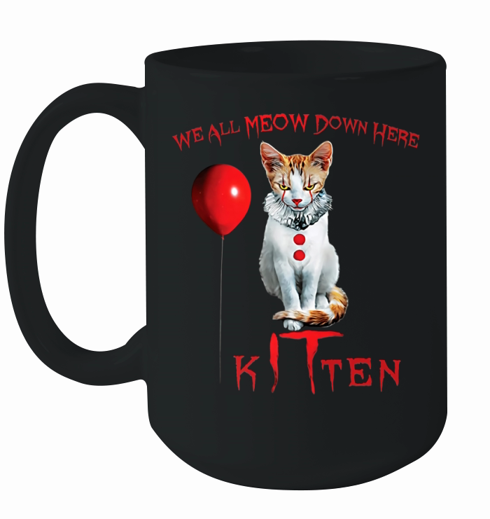 We All MEOW Down Here Clown Cat Kitten Ceramic Mug