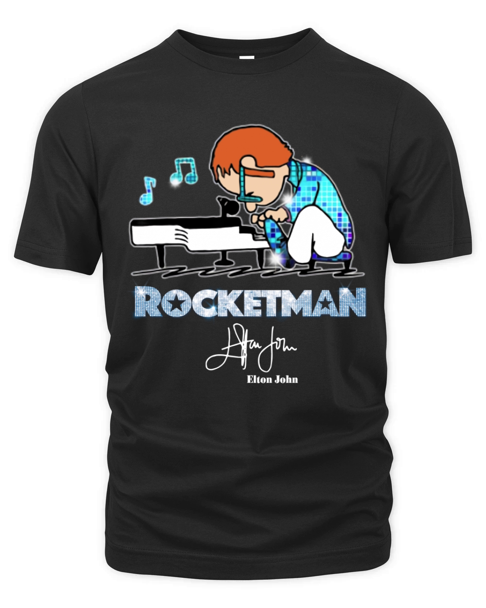 Elton John Playing Piano Rocketman Signature Organic Unisex T-shirt