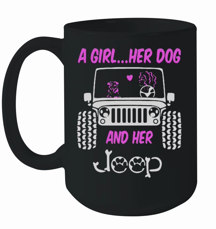 A GIRL HER DOG AND HER JEEP Ceramic Mug