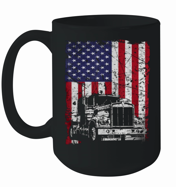 Vintage Truck Driver American Flag Trucker shirt Ceramic Mug
