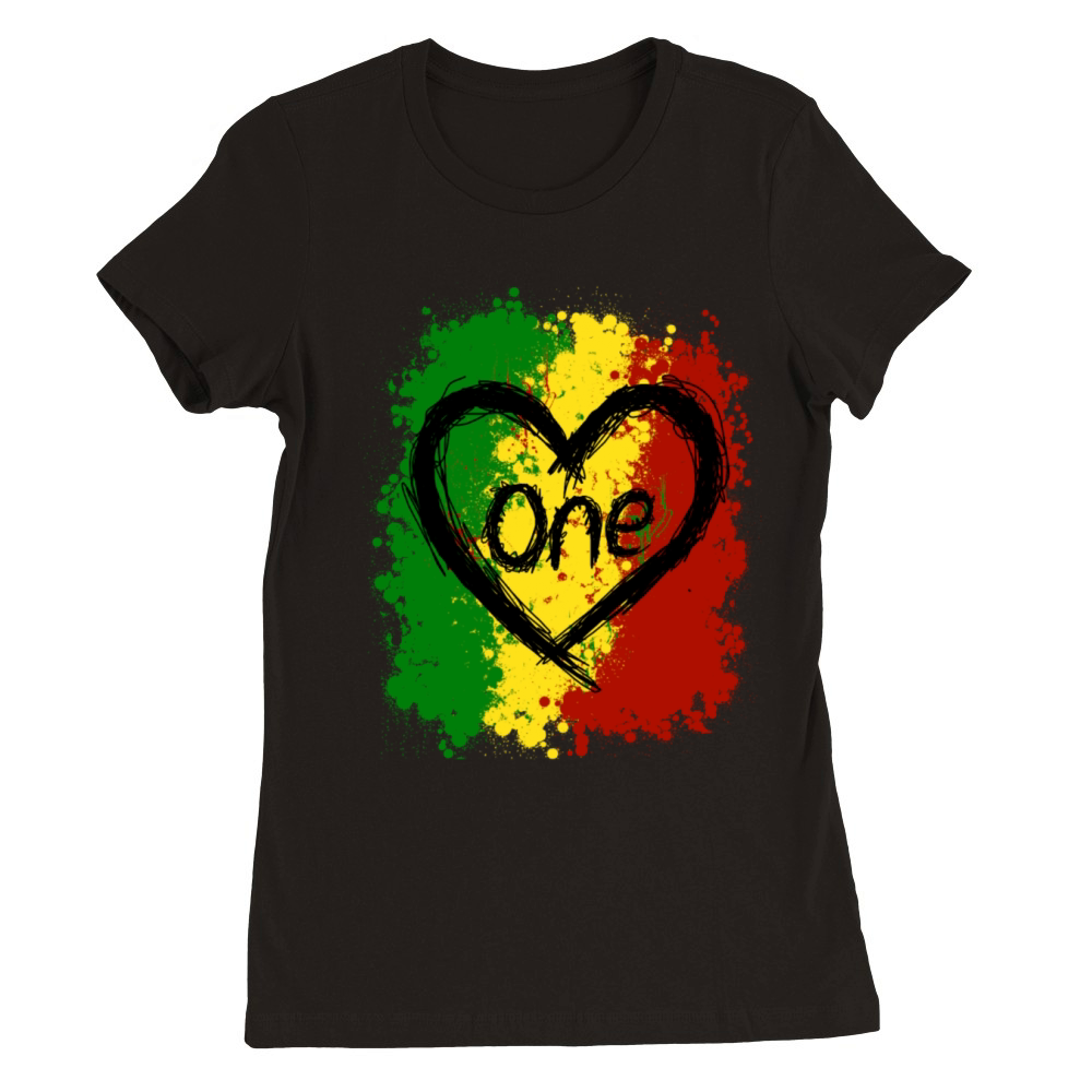 One Love Reggae Heart Rasta Colors Reggaeton Music Premium Womens Crewneck T-shirt