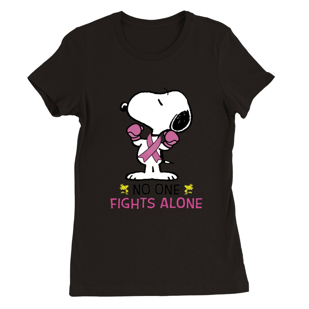 Snoopy no one fights alone Breast Cancer Awareness shirt Premium Womens Crewneck T-shirt