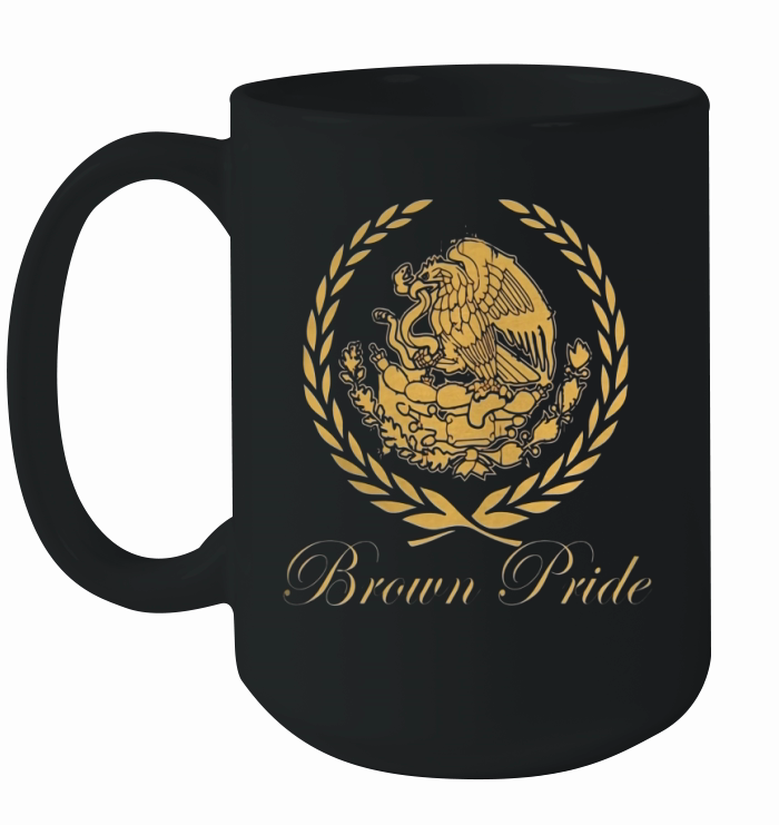 CaliDesign Men's Brown Pride T-Shirt Mexican Heritage Flag Ceramic Mug