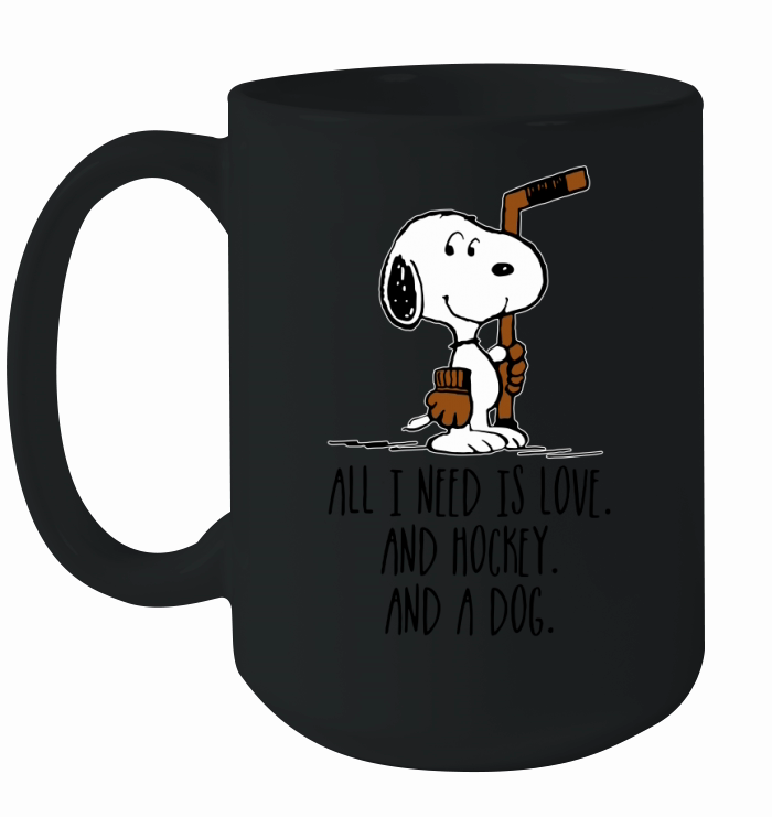 Snoopy all i need is love and hockey and a dog Ceramic Mug