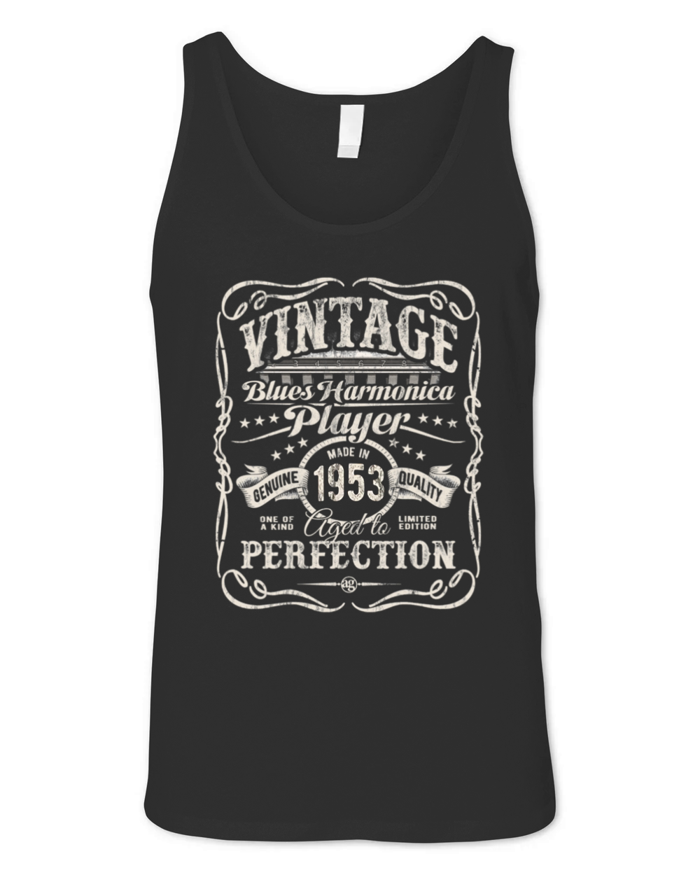 Vintage Blues Harmonica Player Made In 1953 Unisex Jersey Tank