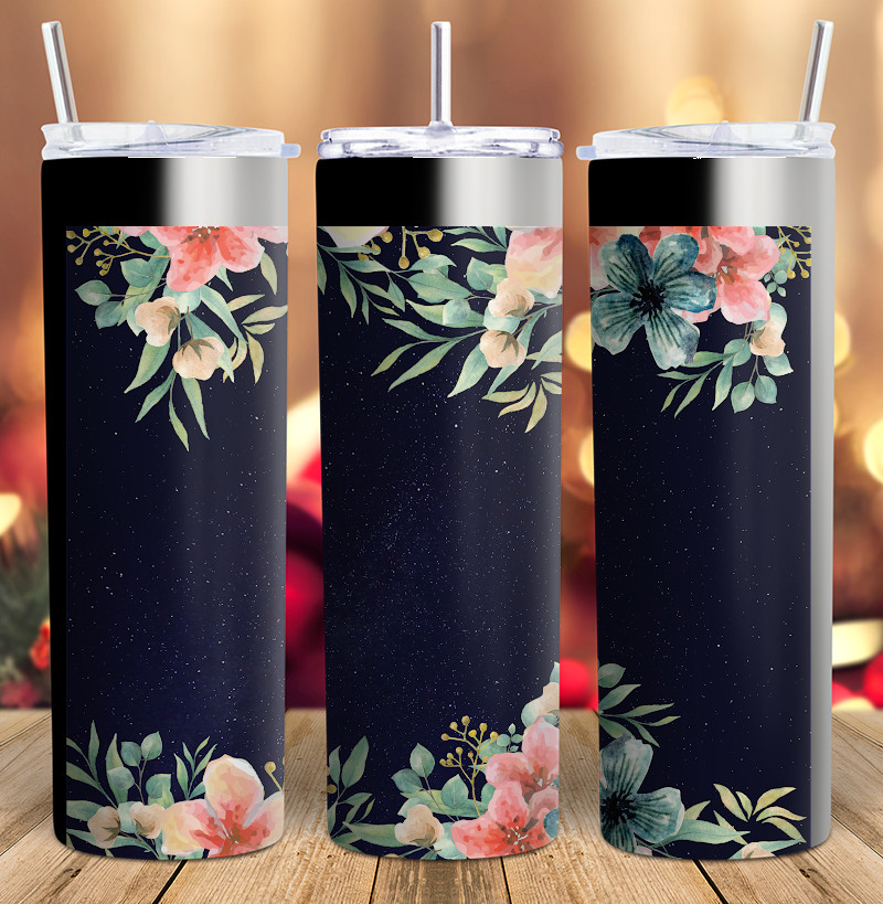 Watercolor Flowers Navy Blue