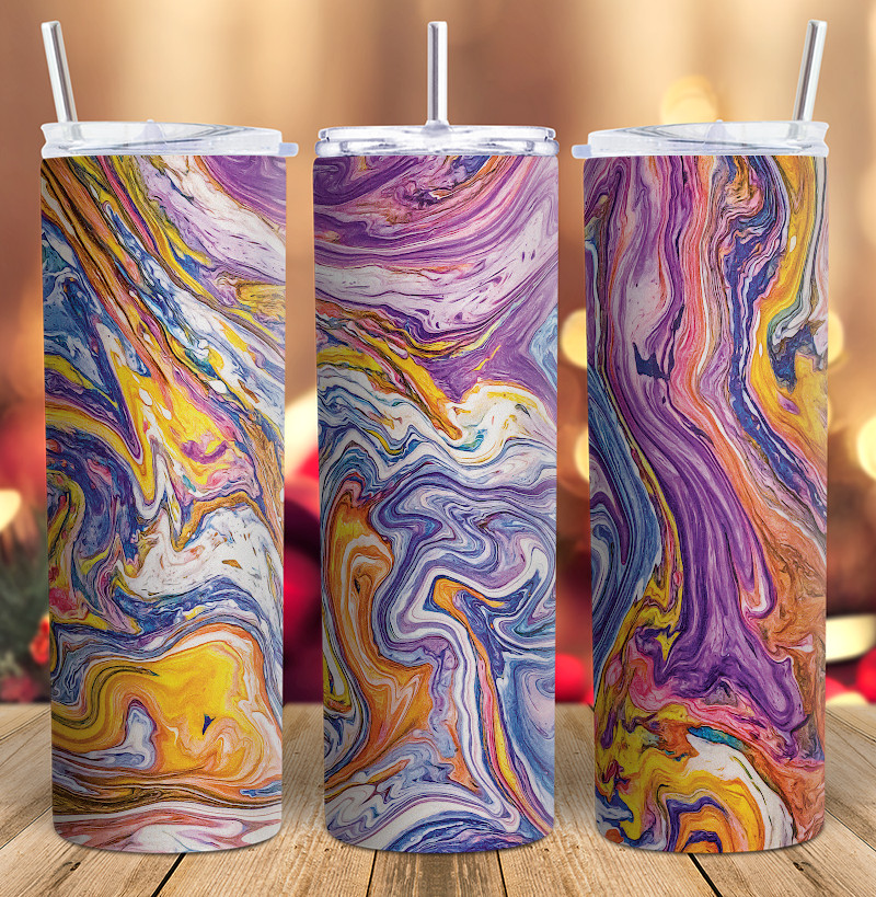 20oz Skinny Tumbler Design Liquid Paint Colorful