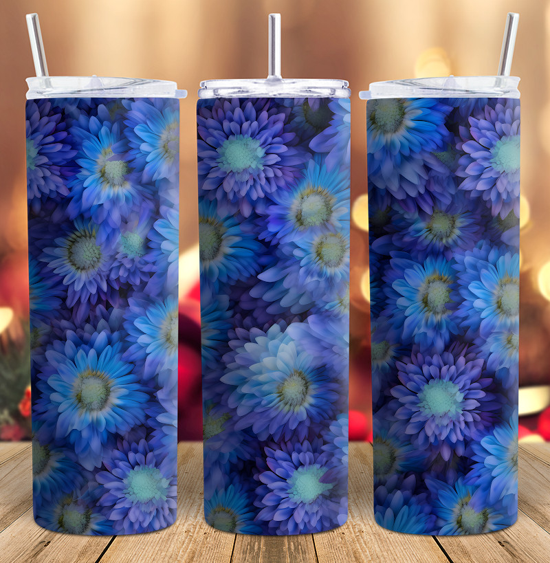 3D Blue Aster Tumbler Wrap