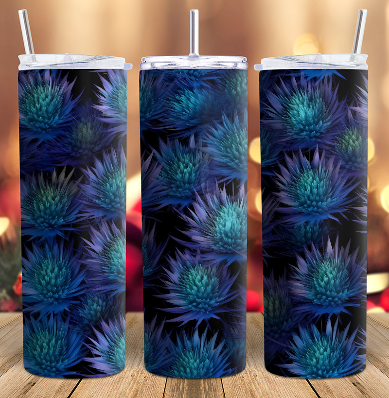 3D Blue Thistle Tumbler Wrap