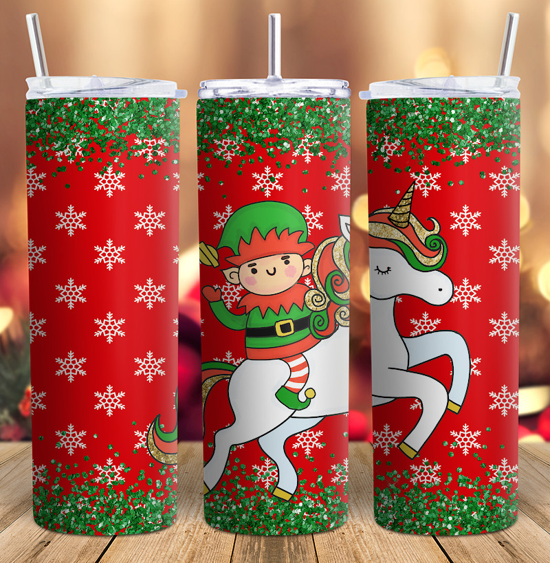 Christmas elf and unicorn tumbler