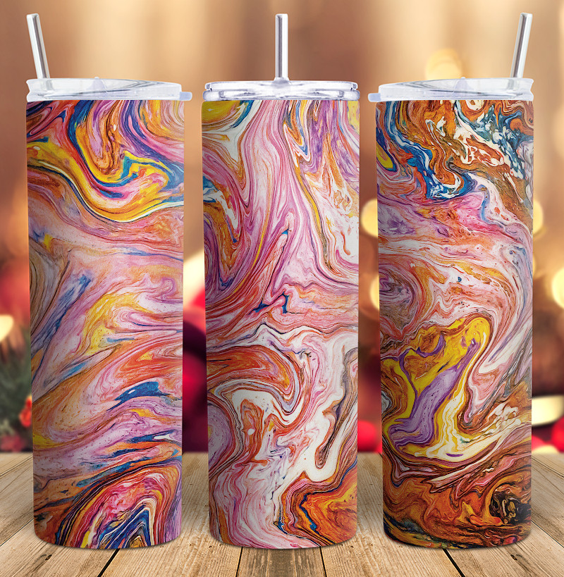 20oz Skinny Tumbler Design Liquid Paint Colorful