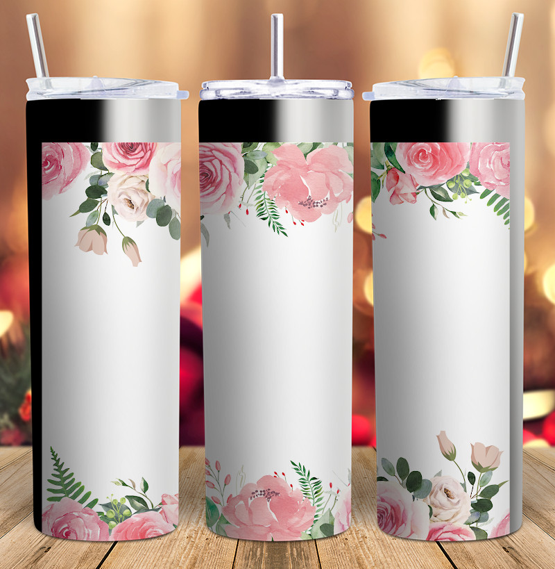 Watercolor Pink flowers tumbler