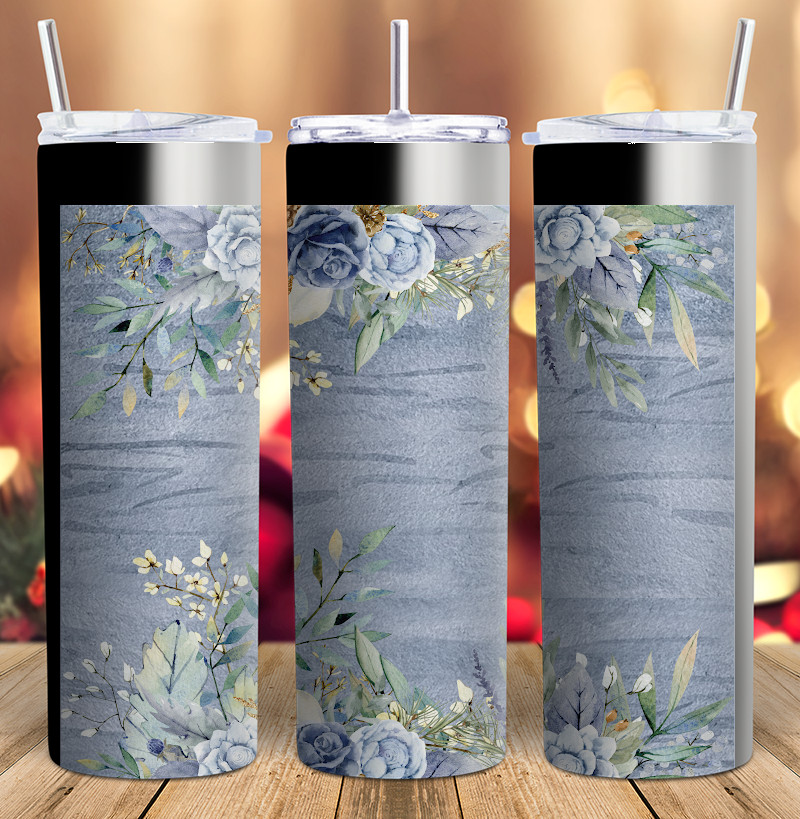 Watercolor Flowers Blue Tumbler